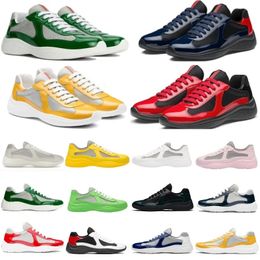 Hommes Americas Cup Baskets en cuir de haute qualité en cuir verni Baskets plates en maille noire à lacets Chaussures décontractées Baskets de course en plein air Chaussures de sport Nouveau avec boîte