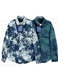 Mannen en Momen Revers herfst/winter nieuwe denim water wassen shirt Pocket Warme jassen shirt gewassen Monogram vintage jas Jas Maat M-3XL