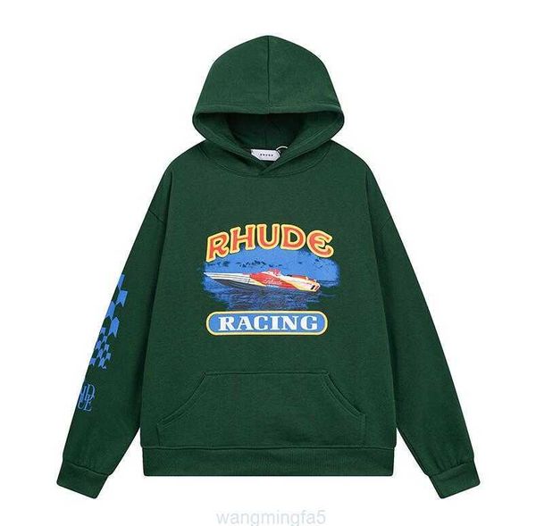 Hombres y mujeres 2023 Nueva sudadera con capucha Rhude Carta Impresión de manga larga Suéter de moda Hip Hop Marca de lujo Sudaderas EE. UU. Tamaño S-2XL 8t88