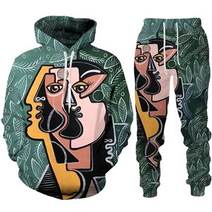 Hommes et femmes 3D imprimé visage abstrait Couple fête vêtements décontractés loup mode sweat à capuche et pantalon costume d'exercice 006