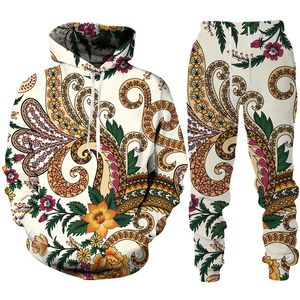 Hommes et femmes imprimés en 3D coloré fleur de cajou vêtements décontractés loup mode sweat à capuche et pantalon exercice Suit010