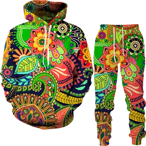 Hommes et femmes imprimés en 3D coloré Trippy mauvaises herbes vêtements décontractés loup mode sweat à capuche et pantalon costume d'exercice 008