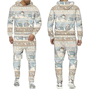 Trajes de pareja con estampado 3D para hombres y mujeres, ropa informal para fiesta de Navidad, sudadera de moda, sudaderas con capucha y pantalones, traje de ejercicio 007