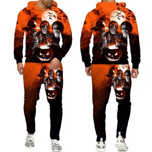 Hommes et femmes imprimés en 3D tenues de couple Halloween Clown fête vêtements décontractés loup mode sweat à capuche et pantalon exercice Suit002