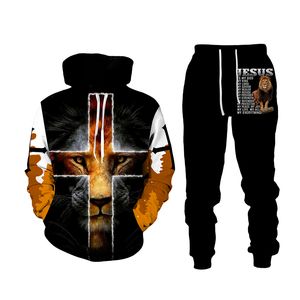 Mannen en vrouwen 3D Gedrukte bos leeuwenstijl Casual kleding Wolf mode sweatshirt hoodies en broek oefenpak 001