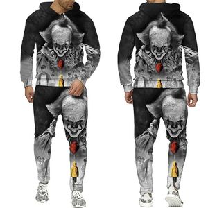 Mannen en vrouwen 3D-geprinte Halloween horrorfilm clown paar feest casual kleding Wolf mode sweatshirt hoodies en broeken oefenpak 004