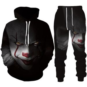 Hommes et femmes imprimé 3D film d'horreur Clown vêtements décontractés loup mode sweat à capuche et pantalon costume d'exercice 001