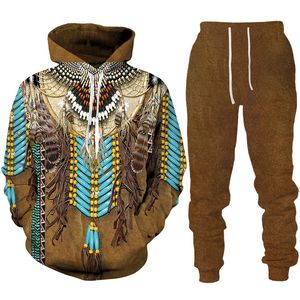 Mannen en vrouwen 3D Gedrukte Indiase inheemse stijl Casual kleding Wolf Fashion Sweatshirt Hoodies en broek Oefening Pak 001