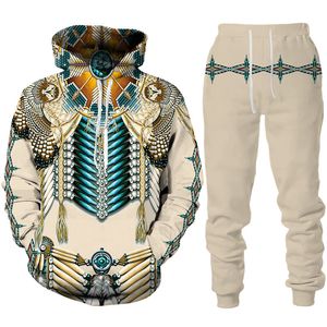 Mannen en vrouwen 3D Gedrukte Indiase inheemse stijl Casual kleding Wolf mode sweatshirt hoodies en broek oefenpak 007