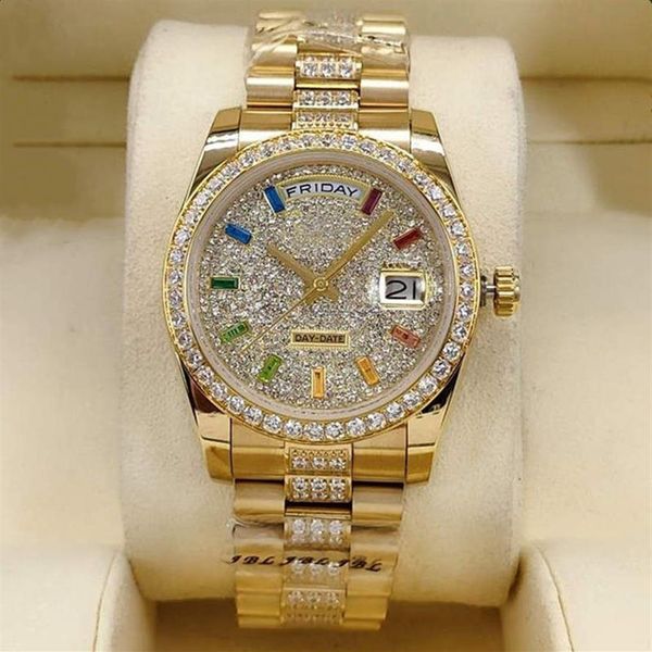 Mannen en vrouwen automatische mechanische horloges 36mm saffier regenboog letterlijke horlogeband boor ring roestvrij stalen vouwsluiting water309r