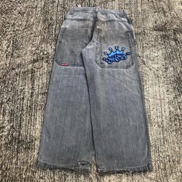 Mannen en Vrouwen Baggy Jeans JNCO Y2K Retro Stijl Slouchy Hip Hop Punk Zwart Harajuku Patroon Borduren Streetwear 240312