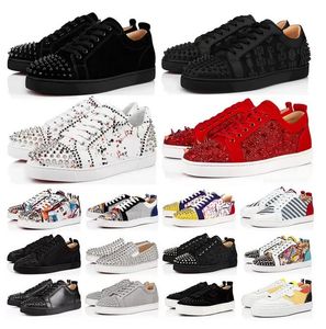 Designer de luxe Casual Chaussures à vendre Red Sole Low Tops Flat Spikes Flats Noir Bleu Daim Argent Diamant Hommes Femmes Prom Chaussures De Mariage Baskets