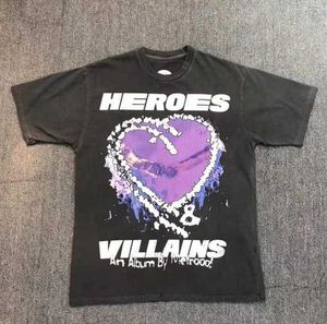heren en dames Hellstar Metro Boomin Purple Heart On Fire Purple Heart High Street T-shirt met korte mouwen