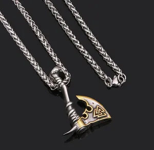 Collier Hip Hop pour hommes et femmes, pendentif hache en acier inoxydable, chaîne orchidée en acier titane transfrontalier pour hommes