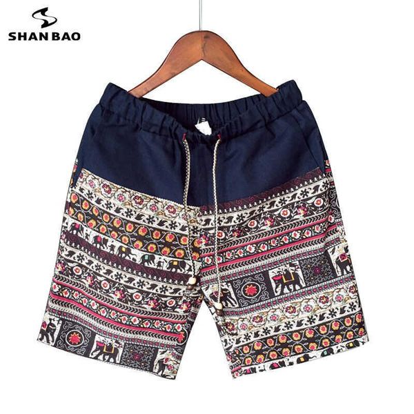 Hommes et femmes modèles shorts de loisirs mode coton lin couture été br fleurs perlées imprimé plage 210714