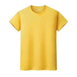 Mannen en vrouwen ronde hals effen kleur t-shirt zomer katoen bottoming short-mouwen half-mouwen b6oui