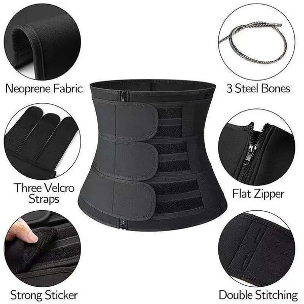 Hombres y mujeres Soporte de cintura Entrenador de cintura Fitness Sauna Sudor Neopreno Tummy Cinturón adelgazante con cremallera Body Shaper S-4XL 3 colores 240313