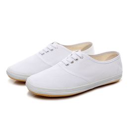 Mannen en vrouwen witte canvas schoenen platte gymnastiek schoenen dansschoenen pure witte hand geschilderde schoenen kleine witte schoenen ochtendoefening schoenen Performance schoenen