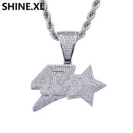 Mannen en Vrouwen Wit Goud Hip Hop Nummer 47 Ster Hanger Ketting Charms Kubieke Zirkoon Steen Sieraden Gifts187j