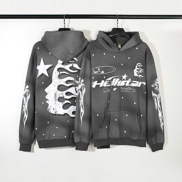 Hombres y mujeres con la misma sudadera moda casual estilo deportivo kanyeey hellstar letra gris estampado diosa estrella primavera y otoño nueva sudadera con capucha