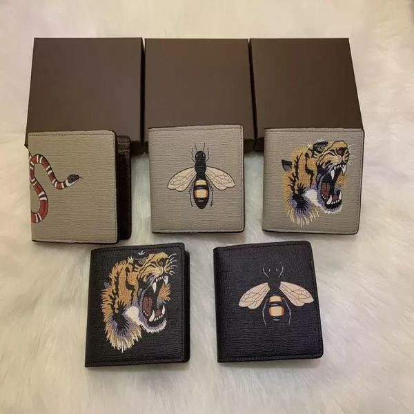 Men Animal Designers GG Fashion Short Wallet Leather Snake Black Tiger Bee Femmes Luxury Purse Carte Cartes avec boîte-cadeau Top Quality 338E
