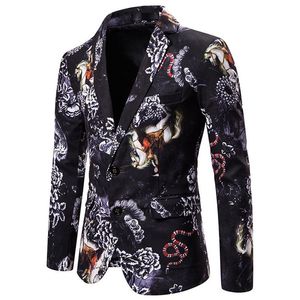 Mannen Animal Print Blazers Pakken Jassen Hoge Kwaliteit Mooie Engel Heren Gedrukt Blazer Single Breasted Casual Blazer249G