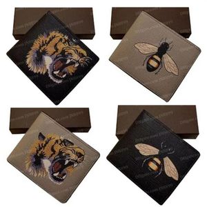 Hommes Animal court portefeuille en cuir noir serpent tigre abeille portefeuilles mode homme sac à main multi-cartes porte-cartes ouvertes sacs à main avec boîte-cadeau281w