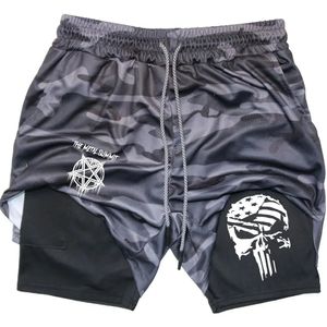 Men Anime Double couche Shorts gymnase Workout Sports imprimés Multipperformance Training Pantalon de jogging de jogging rapide M3XL 240515