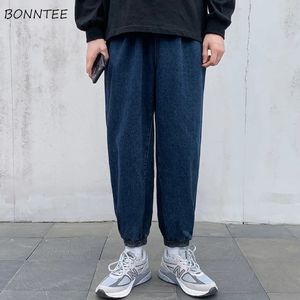 Hommes cheville longueur Jeans Harem solide Chic Harajuku mode Vintage High Street lâche décontracté tout-match Bundle pieds grande taille S-3XL 240124