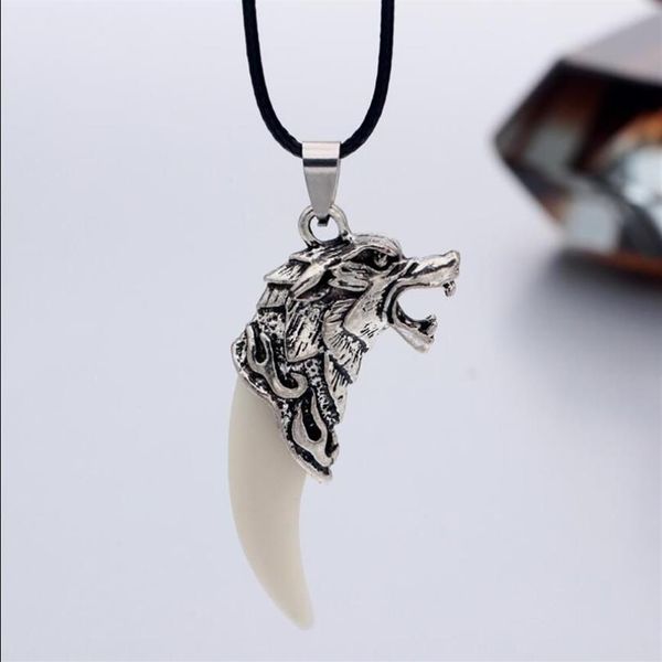 Hommes antique argent tribal stark wolf fang dentaire pendentif collier vintage wolf dent de dents dragon collier pendentif en alliage 296d