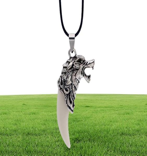Collier pendentif en argent Antique pour hommes, Tribal Stark, dent de croc de loup, collier pendentif en alliage de Dragon de dent de loup de vigne 9416101