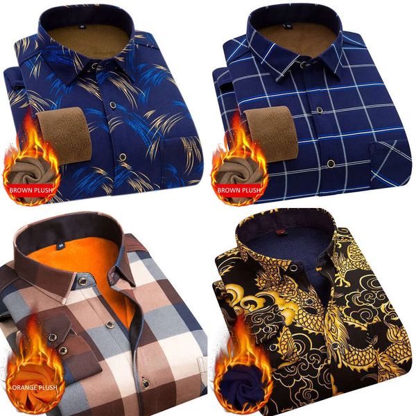 Hombres Aoliwen Winter Warm más camisa gruesa de vellón tendencia de la marca para hombres Dragón chino impreso casual diario suave manga larga larga 220322