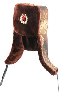 Men Army Trapper chapeau russe Ushanka Badge soviétique chapeaux Bomber Hiver Cape-oreille thermique Caps de neige en fausse fourrure7817184