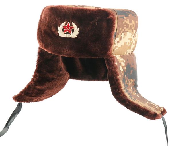 Hommes Trapper armée chapeau russe Ushanka Badge soviétique chapeaux Bomber Hiver Cape-oreille thermique Caps de neige en fausse fourrure8693982