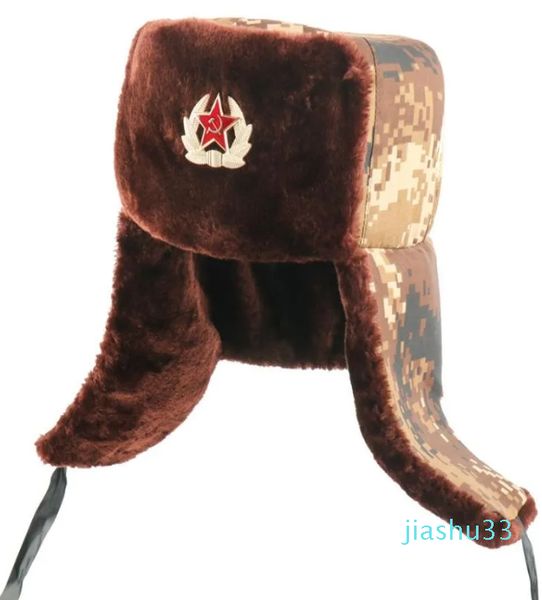 Chapeau de trappeur de l'armée pour hommes, insigne soviétique Ushanka russe, chapeaux de bombardier, casquette à rabat thermique en fausse fourrure, casquettes de neige d'hiver