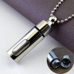 Hommes aromathérapie huile essentielle parfum verre cylindre pendentif chaîne en argent collier femmes hommes en acier inoxydable Hip hop bijoux collier