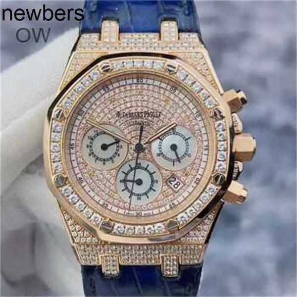 Montre Audemar Pigue pour homme Aebby Royal à grand cadran en chêne, mouvement à quartz multifonction, série Epic 26022 ou arrière diamant Full Sky Star, or rose 18 carats MZZTN