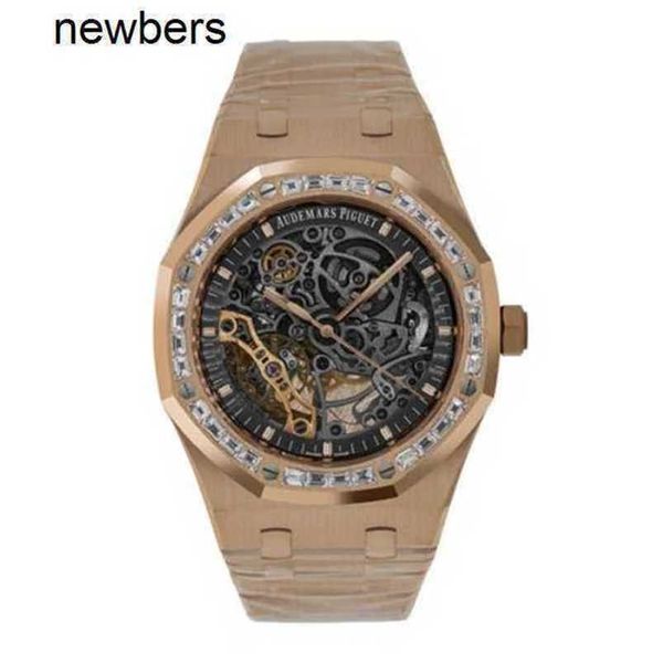 Hommes audilempigut luxe APS Factory Watch Swiss Mouvement Epic Royal Oak Watch 41mm Transparent non marqué DIAL EN ROSE GOLDIHM8