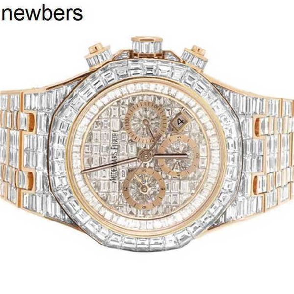 Hommes audempigut luxe APS Factory Watch Swiss Movement Royal Oak 18k Rose Gold Chrono Rectangular Diamond Watch 78,75 CTX8BT