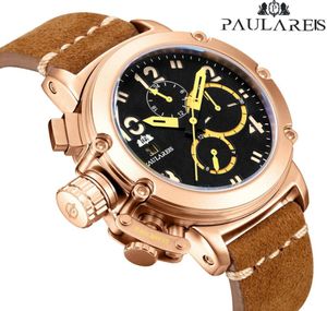 Heren Automatisch Zelfopwindend Mechanisch Echt Bruin Leer Multifunctioneel Datum Boot Maand Lichtgevend Gelimiteerd Rose Goud Brons U Horloge L3600201