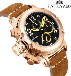 Men Automatische zelfwind Mechanisch echt bruin lederen multifunctionele datum Boat Maand Luminous Limited Rose Gold Bronze U Watch L5330853