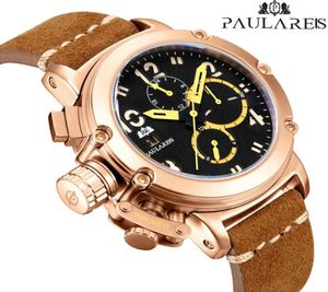 Men Automatische zelfwind Mechanisch echt bruin lederen multifunctionele datum Boat Maand Luminous Limited Rose Gold Bronze U Watch L4765468