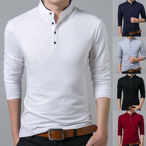 Hommes automne décontracté élégant travail chemise couleur unie à manches longues col montant Base T-shirt boutons sweat grande taille chemises 4XL