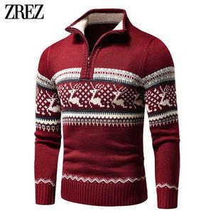Mannen Herfst Casual Jacquard Half Zip Polo Trui Cardigan Jas Mannen Winter Lange Mouwen Mock Neck Sweater Pullover Mannen 211006