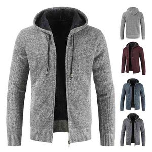 Mannen Herfst Casual Dikke Warme Hooded Sweater Cardigan Jumper Winter Mode Losse Fit Fleece Sweaters Knit Jacket 210918