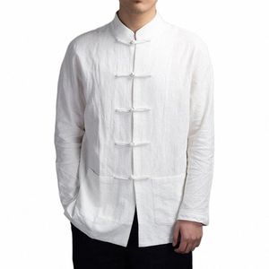 Hommes Automne Style Chinois Petit Haut Col Mandarin Lg Chemise À Manches Traditial Kung Fu Tai Chi Chemise Tang Tops Uniforme 08kr #