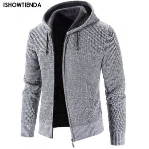 Hombres Jackets Autumn Jackets Causa Causa de mangas largas con capucha Solidado Sombrero Mantener cálido Drawstring Cardigan Slim Fit Winter Soodie