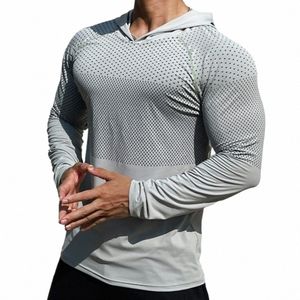 Mannen Herfst Lg Mouwen Gym Fitn Training Capuchon Tee Tops Sportkleding Mannelijke Running Sport Kleding Sneldrogende Slanke T-shirt 30Lf #