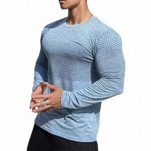 Hommes Automne Lg Manches T-shirt Gym Fitn Formation Bodybuilding Tees Tops Mâle Sport Hommes Chemises Hommes T-shirt I8dL #