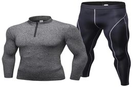 Hommes Automne Printemps À Manches Longues Vêtements Ensemble Courir Sportswear Serré Séchage Rapide Bodybuilding Fitness Gym Men039s Survêtements8698125